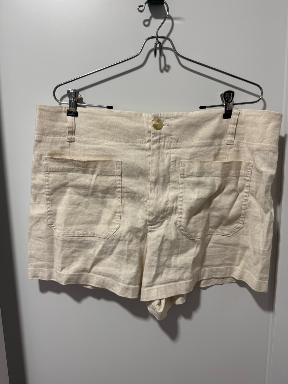 Anthropologie Cream Linen-Blend Front Pocket Shorts